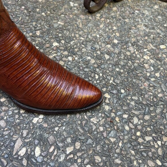 Men's Vintage J840 Teju Lizard Brown Leather Cowboy Boots Size 7B - Picture 4 of 11